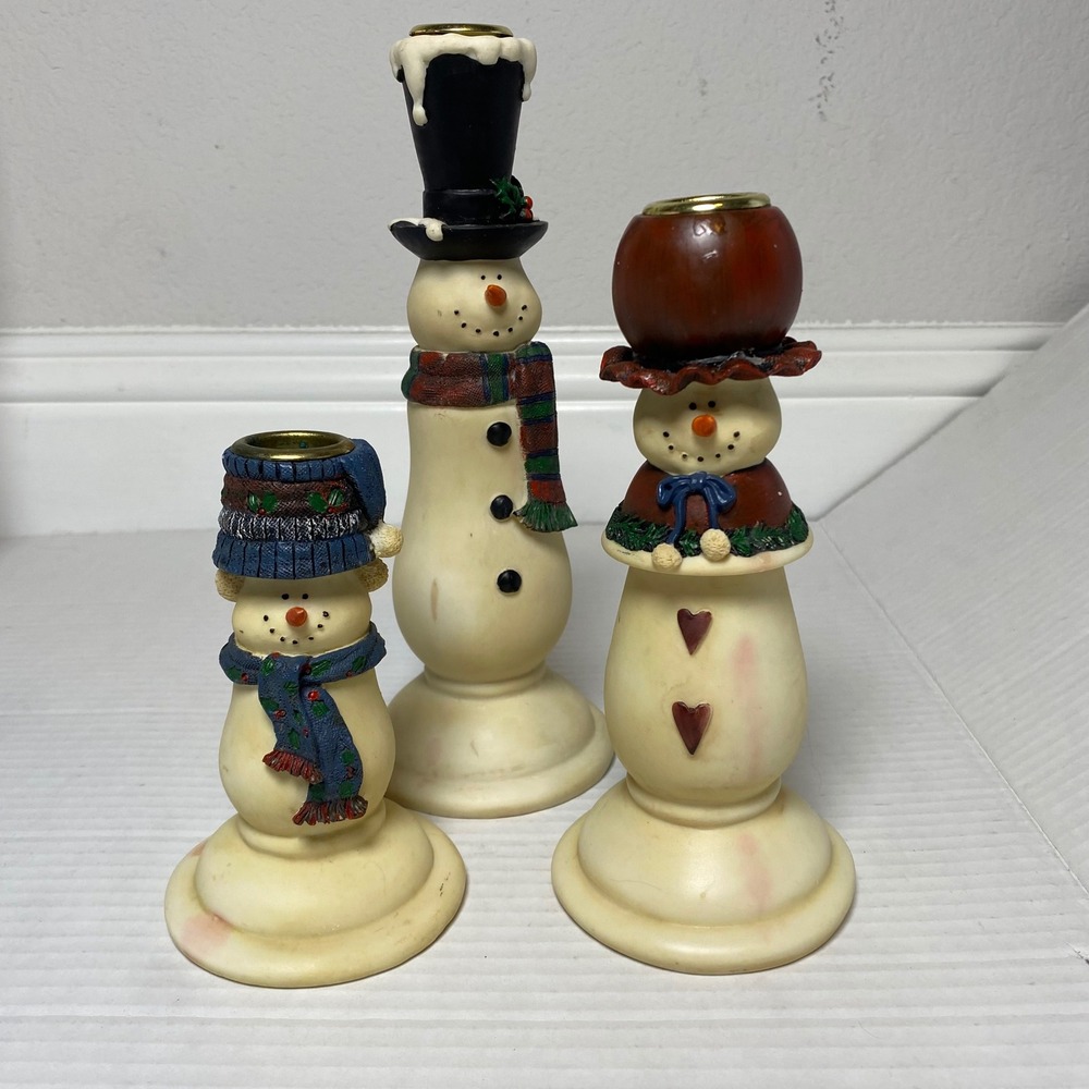 Set of 3 Snowman Candle Holders Christmas‎ Holiday Decor Tabletop Accents